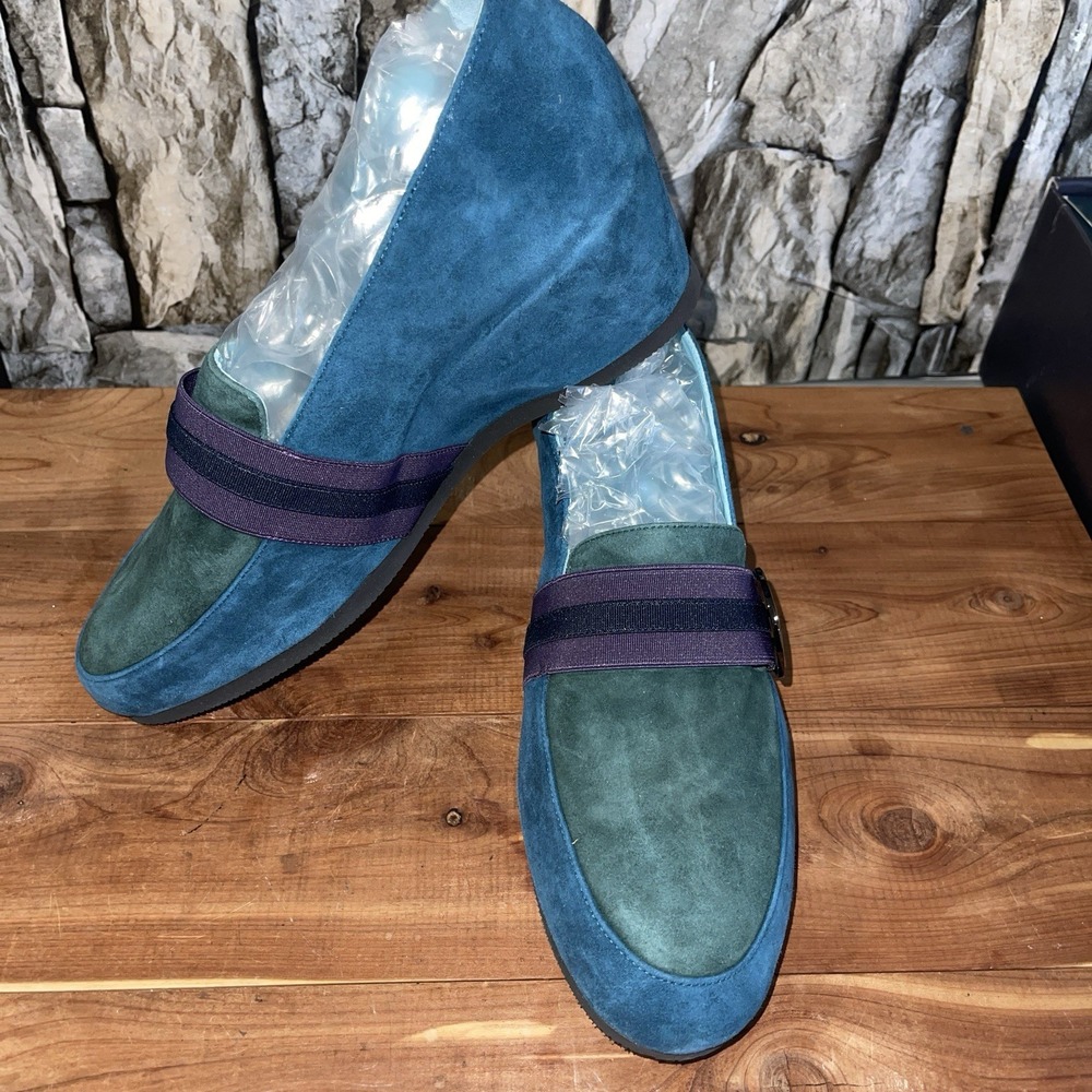 Thierry Rabotin Women's Purple Blue Wedge Heel Loafer Sz. 40 US 9 Italy NEW